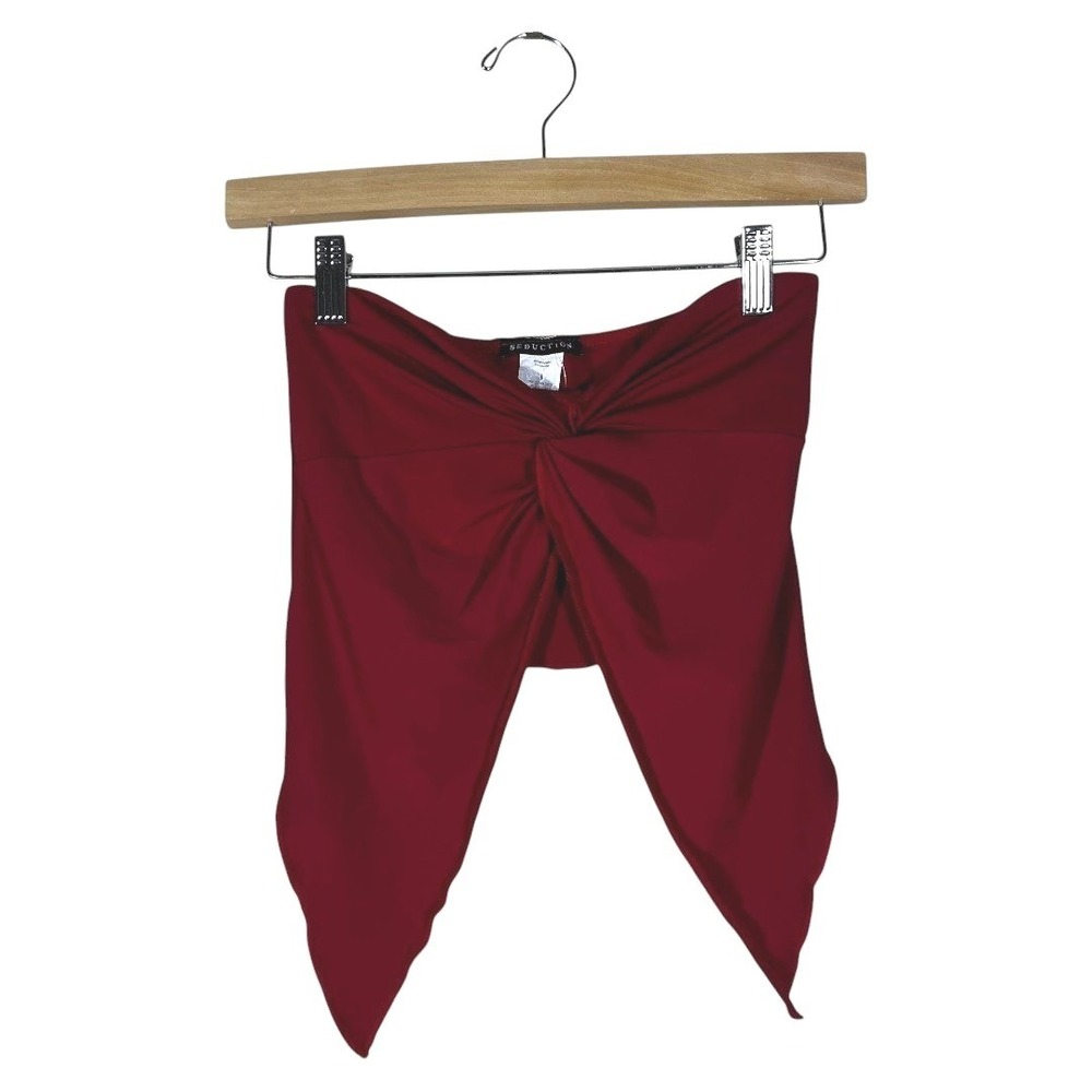 NWT Womens Y2K Twist Front Solid Crop Top Burgundy Red Handkerchief Hem Sz S